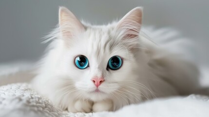 Snuggle up with this cute white cat lounging in a cozy, modern white living room filled with warmth and style.