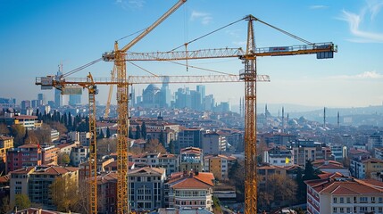 Istanbul Skyline with Construction Cranes and Modern Buildings