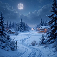 winter landscape with christmas tree