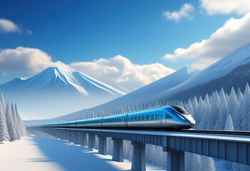 HighSpeed Rail Journey Through Snowy Mountains Winter Wonderland
