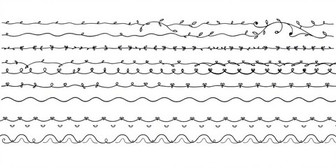 Hand drawn dividers borders lines design elements floral hearts wavy page decoration scrapbook