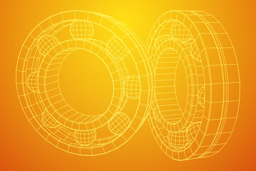 Obraz premium Roller bearing. Circular round rotating bearings used in industry for heavy equipment mechanical work and engineering. Wireframe low poly mesh vector illustration.