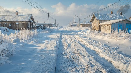 Winter Serenity in a Snowy Village Landscape
