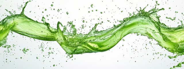 Green splash liquid water tea leaf drop 3d fresh drip. Background splash green plant liquid mint matcha wave apple bubble swirl isolated juice realistic slime leaves drink texture herbal glue flow goo