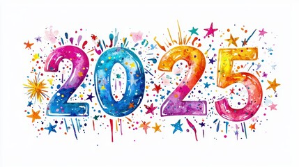 Fototapeta premium Colorful 2025 Celebration Artwork in Vibrant Style