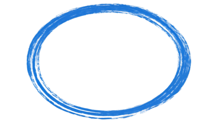 A simple, thick, hand-drawn blue circle with a slightly uneven brushstroke texture on a transparent background, Hand-Drawn Blue Circle PNG