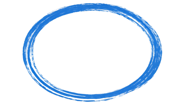 A simple, thick, hand-drawn blue circle with a slightly uneven brushstroke texture on a transparent background, Hand-Drawn Blue Circle PNG