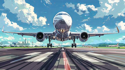 Fototapeta premium Airplane Taking Off from Airport Runway on a Sunny Day