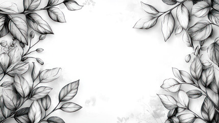 A Hand drawn border frame featuring elegant leaves and floral elements, perfect for invitations or decorative purposes