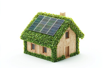 An Eco friendly house with solar panels and greenery covering exterior