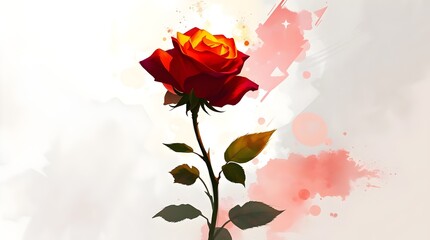 isolated red rose with colorful paint splashes on white background perfect for advertising