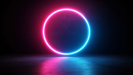 Obraz premium Neon Circle Glowing in a Dark Space with Sparkling Particles