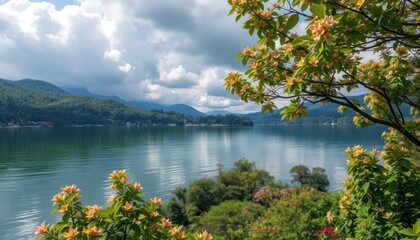 Naklejka premium beautiful lake in the foreground