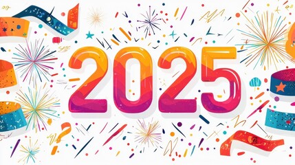 Fototapeta premium Celebratory Design with Bold Font Elements Framed for New Year Celebrations in 2025 Artwork