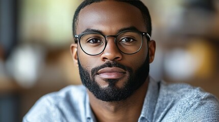 Close-up portrait of a confident young Black man with glasses.