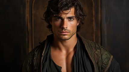 Fototapeta premium portrait of a model man beautiful and very beautiful facial features 