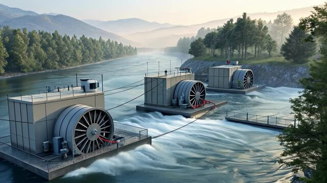 Generator units converting water motion to electricity.