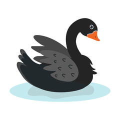 Black swan gracefully swimming in a serene pond under bright sunlight