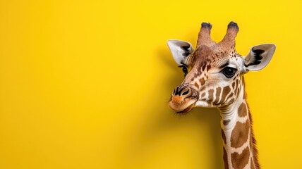 Obraz premium Close-up of giraffe against bright yellow background