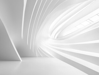 Abstract white architectural interior with curving walls and light source.