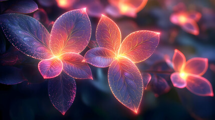 Obraz premium Vibrant glowing flowers with luminous petals create a magical atmosphere in nature.