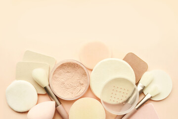 Varieties of brushes, applicators and sponges for basic make up	