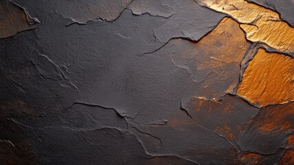 Fototapeta premium Cracked black and golden textured surface, abstract art