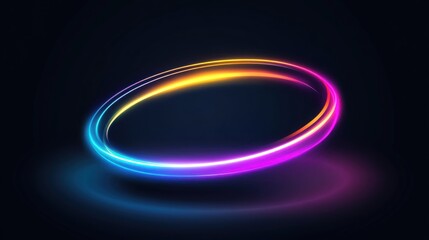 Glowing neon oval light ring, abstract colorful energy.