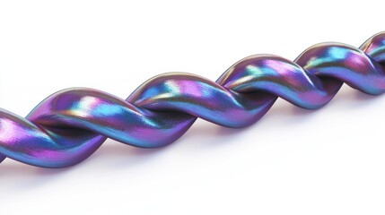 Iridescent, swirling, metallic braid isolated on white.