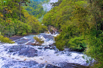 Caracol River, in the Caracol State Park. This river cuts out of basalt cliffs in the Serra Geral Mountain range, zone of the Brazilian Highlands and the southern coastal Atlantic Forest. Canela, 2016