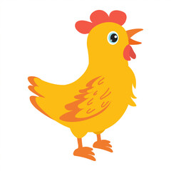 Bright yellow cartoon chicken singing joyfully in a playful scene
