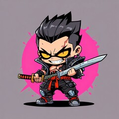 Chibified Samurai Warrior: A Digital Cartoon Illustration
