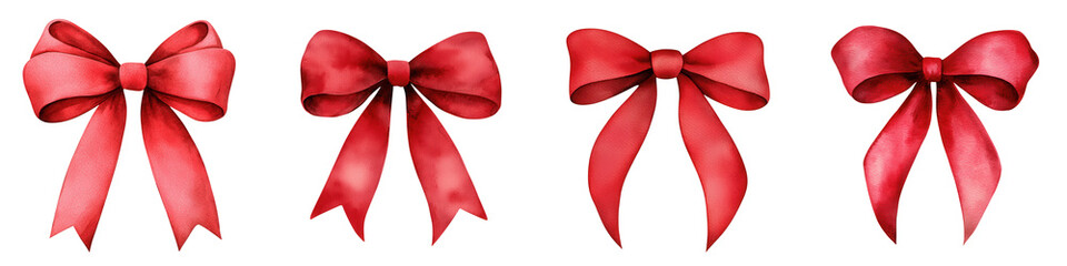 Valentine day element, Red ribbon bows for festive decor , isolated on transparent background