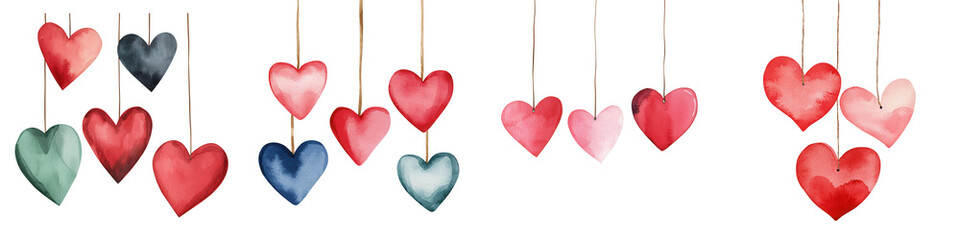 Valentine day element, Hanging heart ornaments watercolor , isolated on transparent background