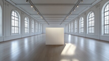 Fototapeta premium Minimalist white cube in a bright, spacious gallery.
