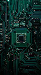 High-Resolution Close-up Image of a Complex CPU Motherboard with its Intricate Circuitry