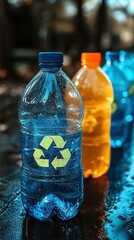 Three plastic bottles for recycling outdoors.