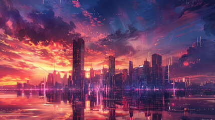 Fototapeta premium sunset over the river