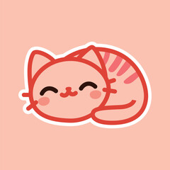 Orange Cat Stretching with Pink Background - Fun Cartoon Illustration