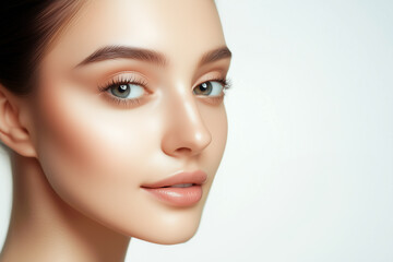 Fototapeta premium Model face woman for skincare and cosmetology, natural make up look. Generative Ai.