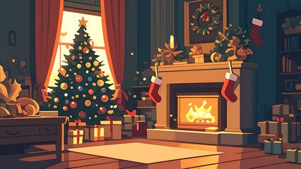 Warm Christmas Evening by the Fireplace