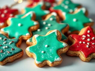 Festive Star Shaped Christmas Cookies Icing Decor
