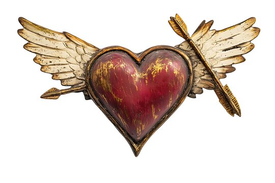 love heart with wings and arrow isolated on white