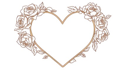 heart outline with roses isolated on white