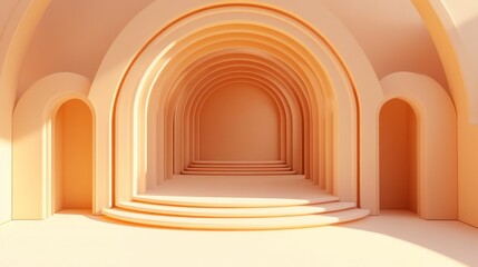 Fototapeta premium Peach-toned archway hallway with platform.