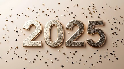 Elegant Contemporary 2025 Design with Simple Typography and Festive Stars on Light Background