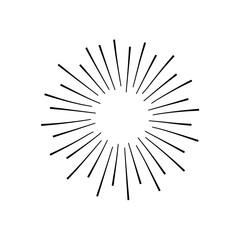Vintage sunburst. Bursting sun rays. Firework. Logotype or lettering design element. Radial sunset beams. Vector illustration.