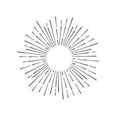 Vintage sunburst. Bursting sun rays. Firework. Logotype or lettering design element. Radial sunset beams. Vector illustration.