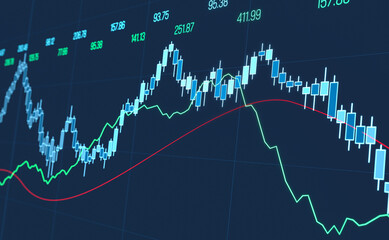 Stock market crash, chart is falling. Recession, bear market, crisis, trading, business. 3D illustration