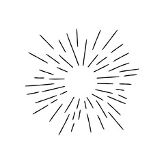Vintage sunburst. Bursting sun rays. Firework. Logotype or lettering design element. Radial sunset beams. Vector illustration.